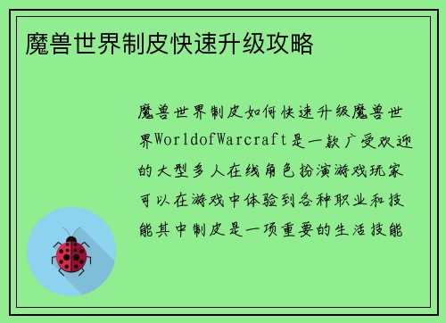 魔兽世界制皮快速升级攻略